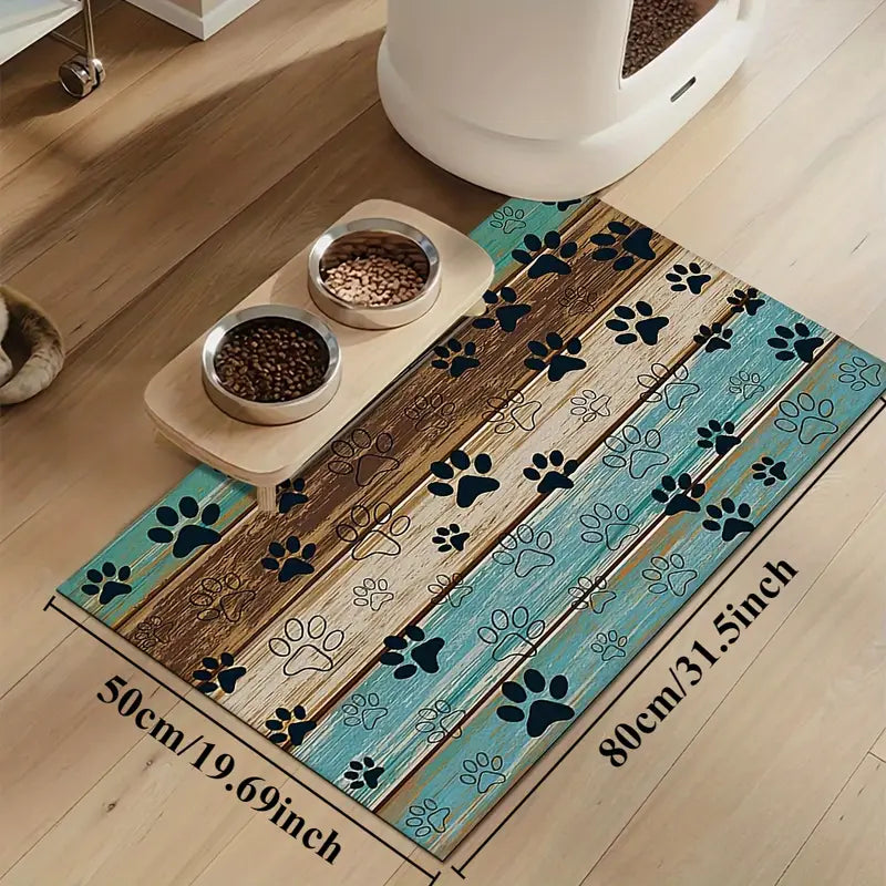 Colorful Wood Grain & Paw Print Rubber Dog/Cat Feeding Mat
