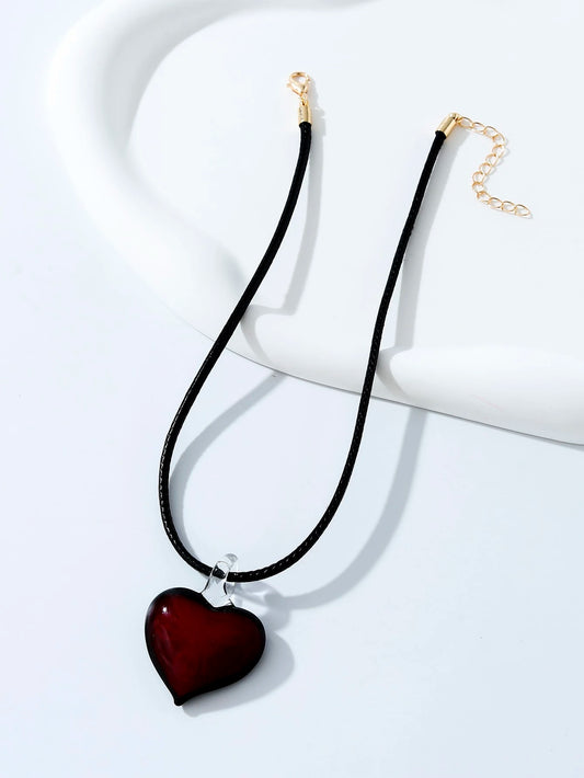 Red Black Heart Charm Choker