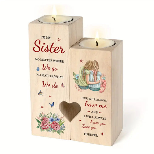 Heart sister Wooden Candle Holder