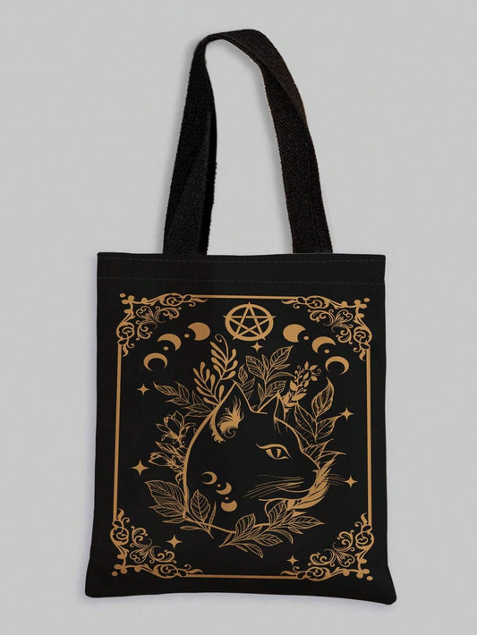 Cat Pattern Double Sided Printed Shoulder Canvas Bag