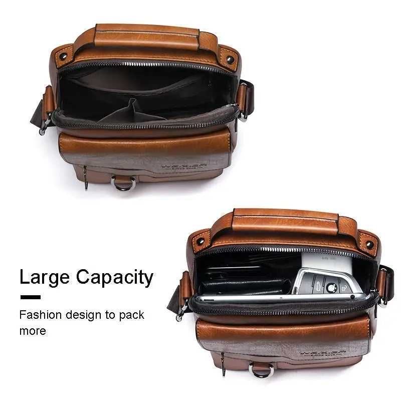 [Genuine Leather Crossbody Bag] Brown