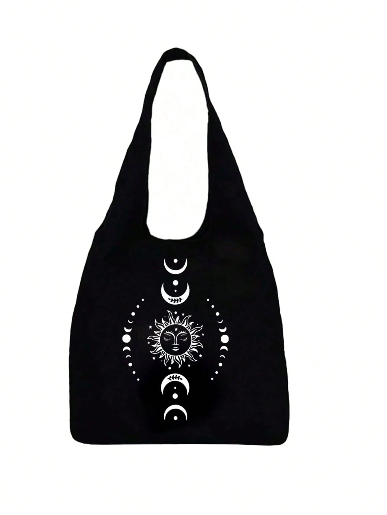 Sun, Moon And Stars Printed Canvas Shoulder Bag,