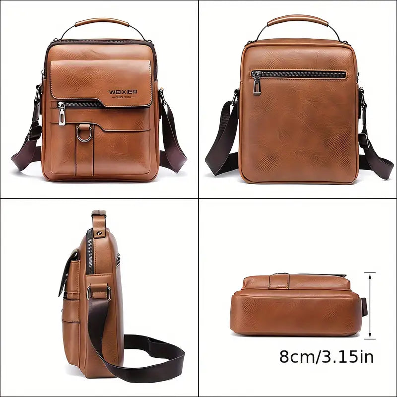 [Genuine Leather Crossbody Bag] Brown