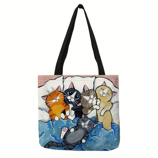 Charming Cartoon Cat Print Tote Bag