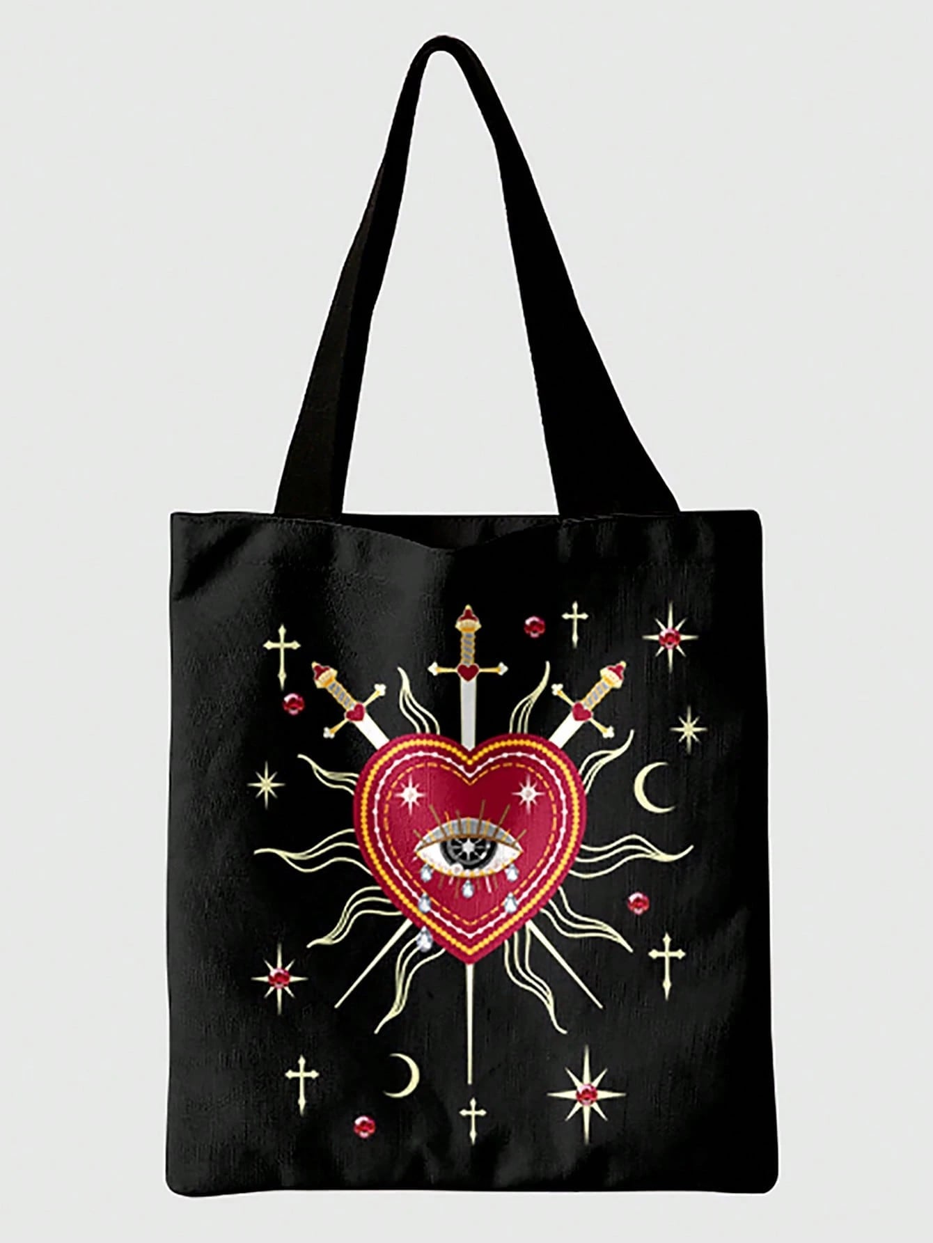 Crying Eye, Heart  Sword Pattern Canvas Tote Bag,