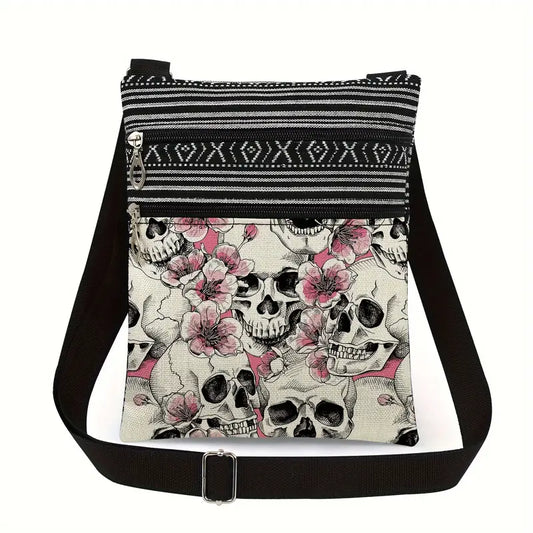 Adjustable  Cross-Body Sling Bag with Skull Print