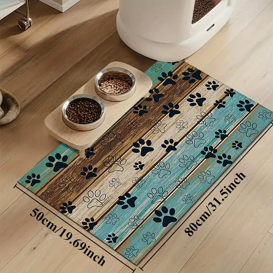 Colorful Wood Grain & Paw Print Rubber Dog/Cat Feeding Mat